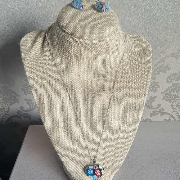 Multi Color Murano Style Necklace and Earring set - Picture 1 of 4